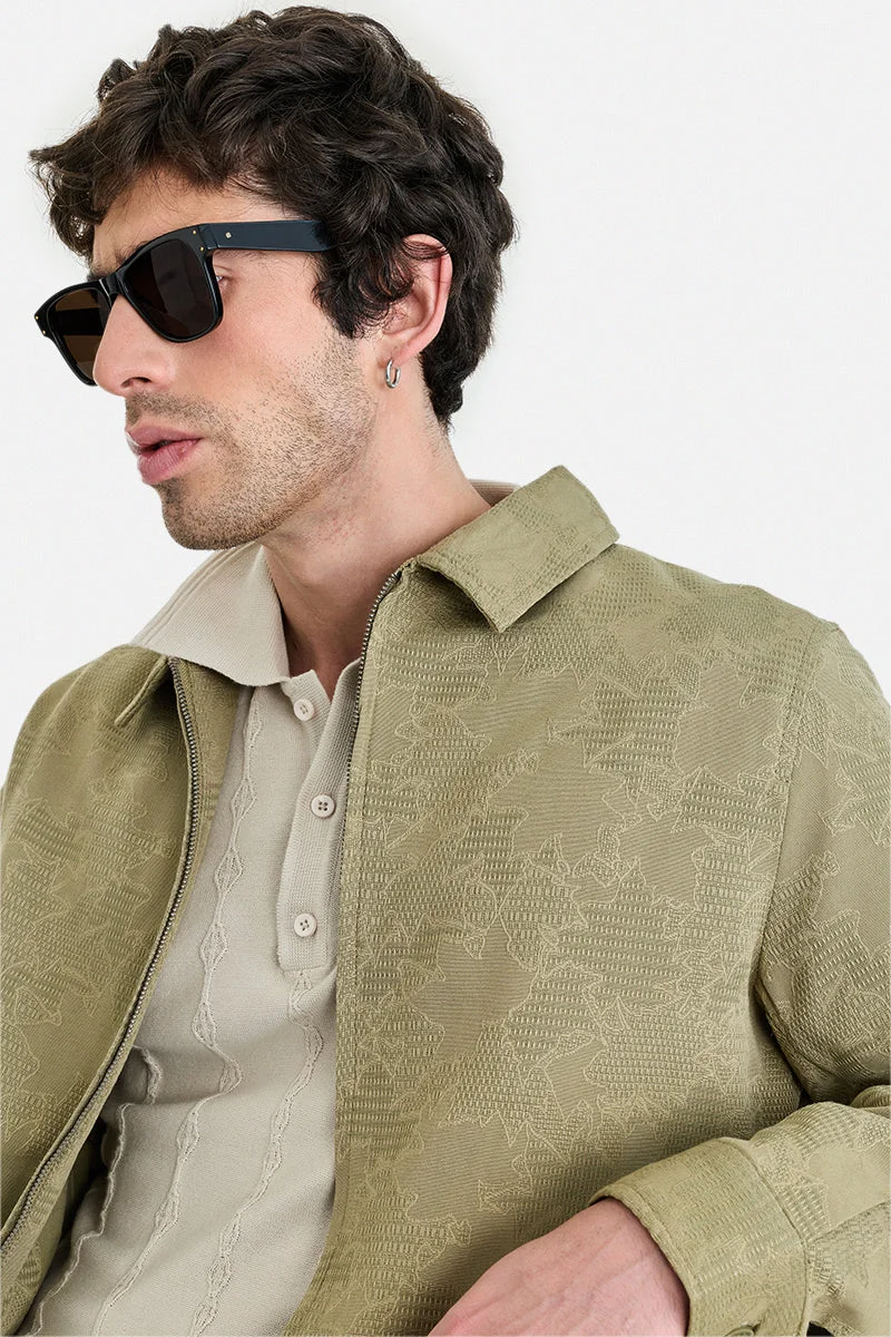 SNITCH Green Zipper Lapel Collar Regular Fit Textured Jacket for Men | Best Price UAE